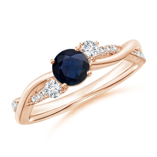 5mm A Nature Inspired Blue Sapphire & Diamond Twisted Vine Ring in Rose Gold
