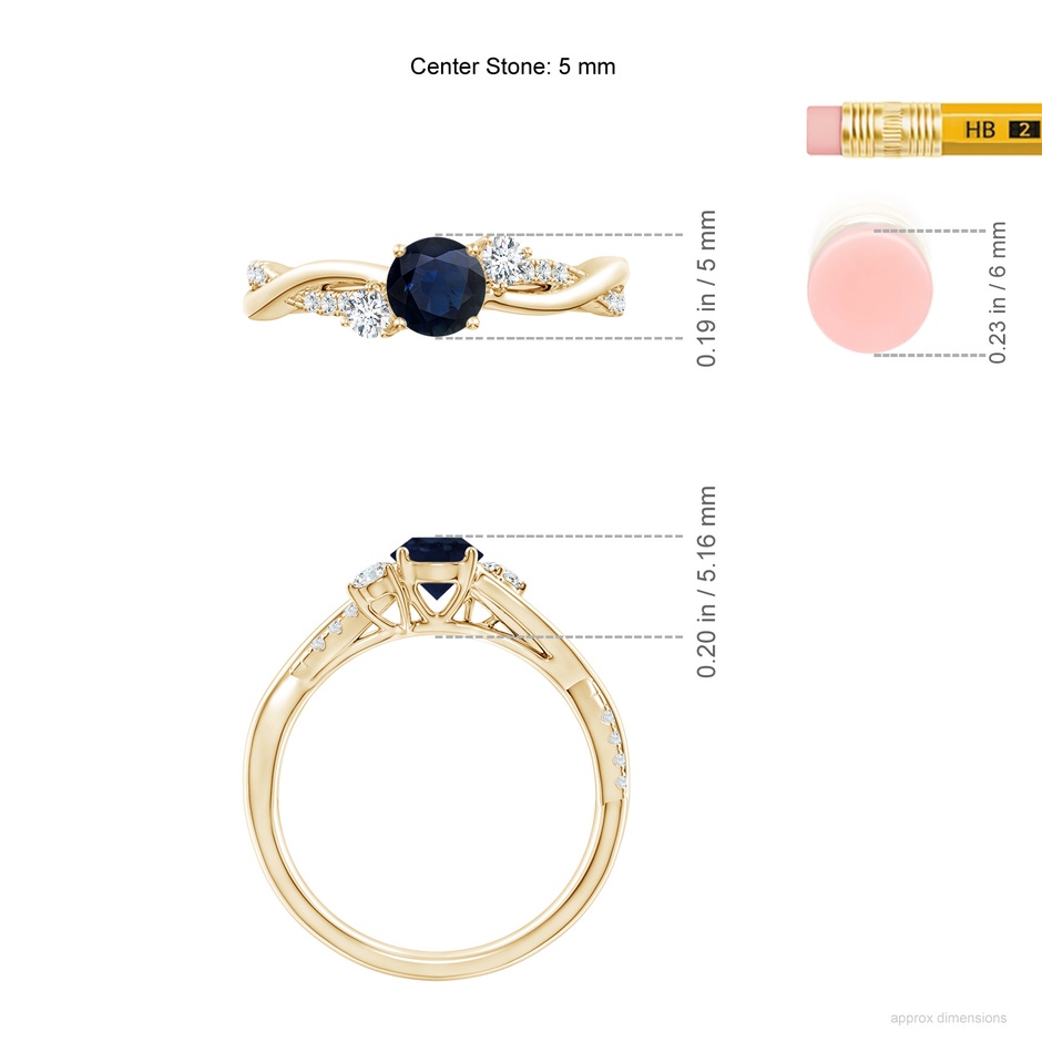 5mm A Nature Inspired Blue Sapphire & Diamond Twisted Vine Ring in Yellow Gold ruler
