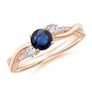 5mm AA Nature Inspired Blue Sapphire & Diamond Twisted Vine Ring in 9K Rose Gold