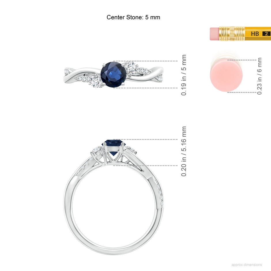 5mm AA Nature Inspired Blue Sapphire & Diamond Twisted Vine Ring in P950 Platinum ruler