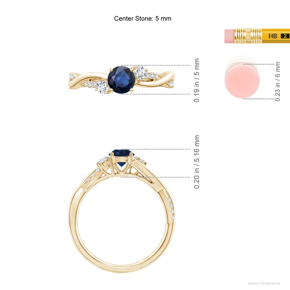 5mm AA Nature Inspired Blue Sapphire & Diamond Twisted Vine Ring in Yellow Gold ruler
