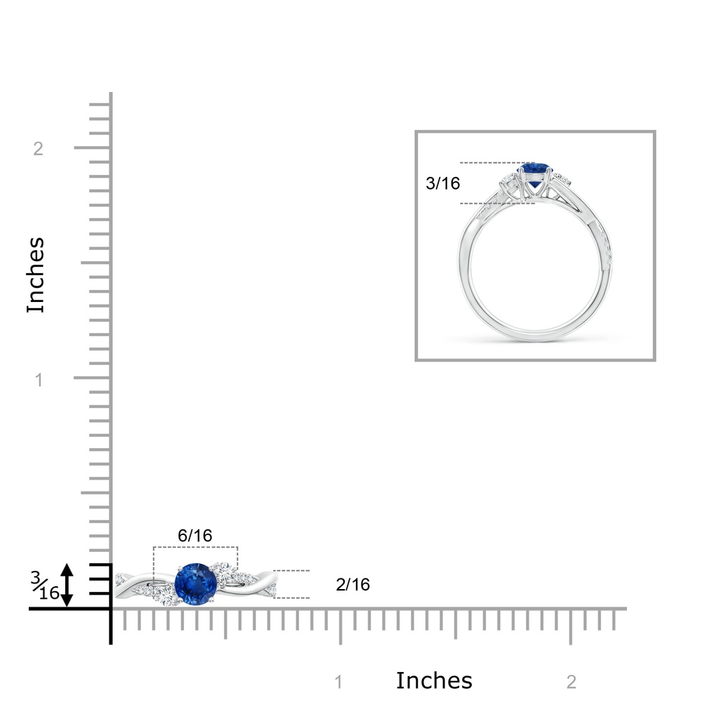 5mm AAA Nature Inspired Blue Sapphire & Diamond Twisted Vine Ring in White Gold ruler