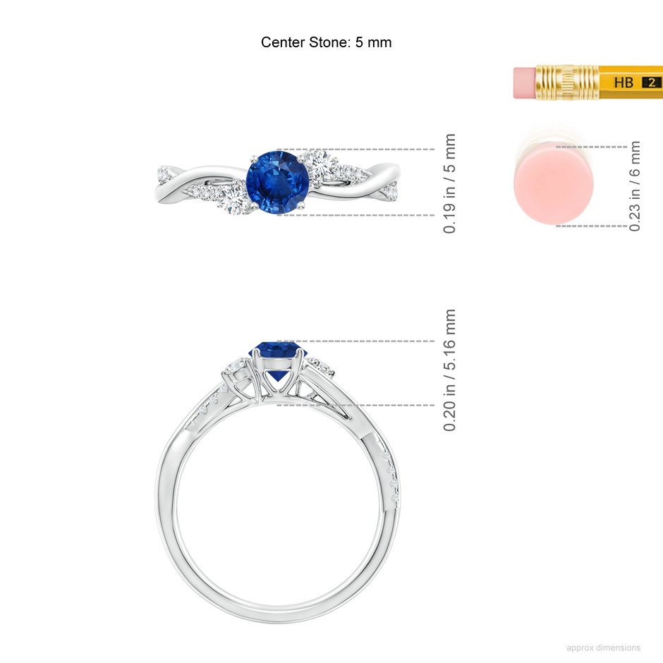 5mm AAA Nature Inspired Blue Sapphire & Diamond Twisted Vine Ring in White Gold ruler