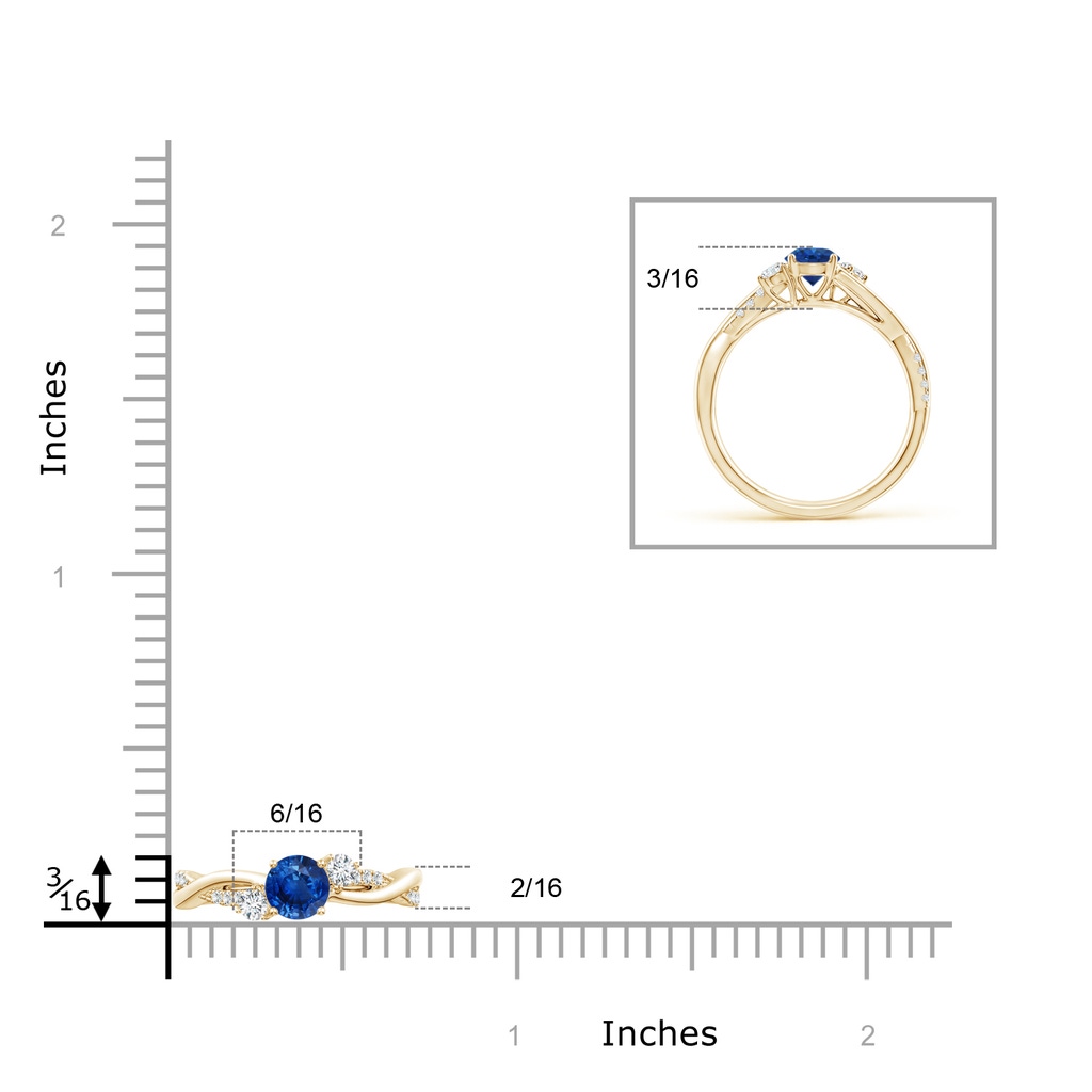 5mm AAA Nature Inspired Blue Sapphire & Diamond Twisted Vine Ring in Yellow Gold ruler