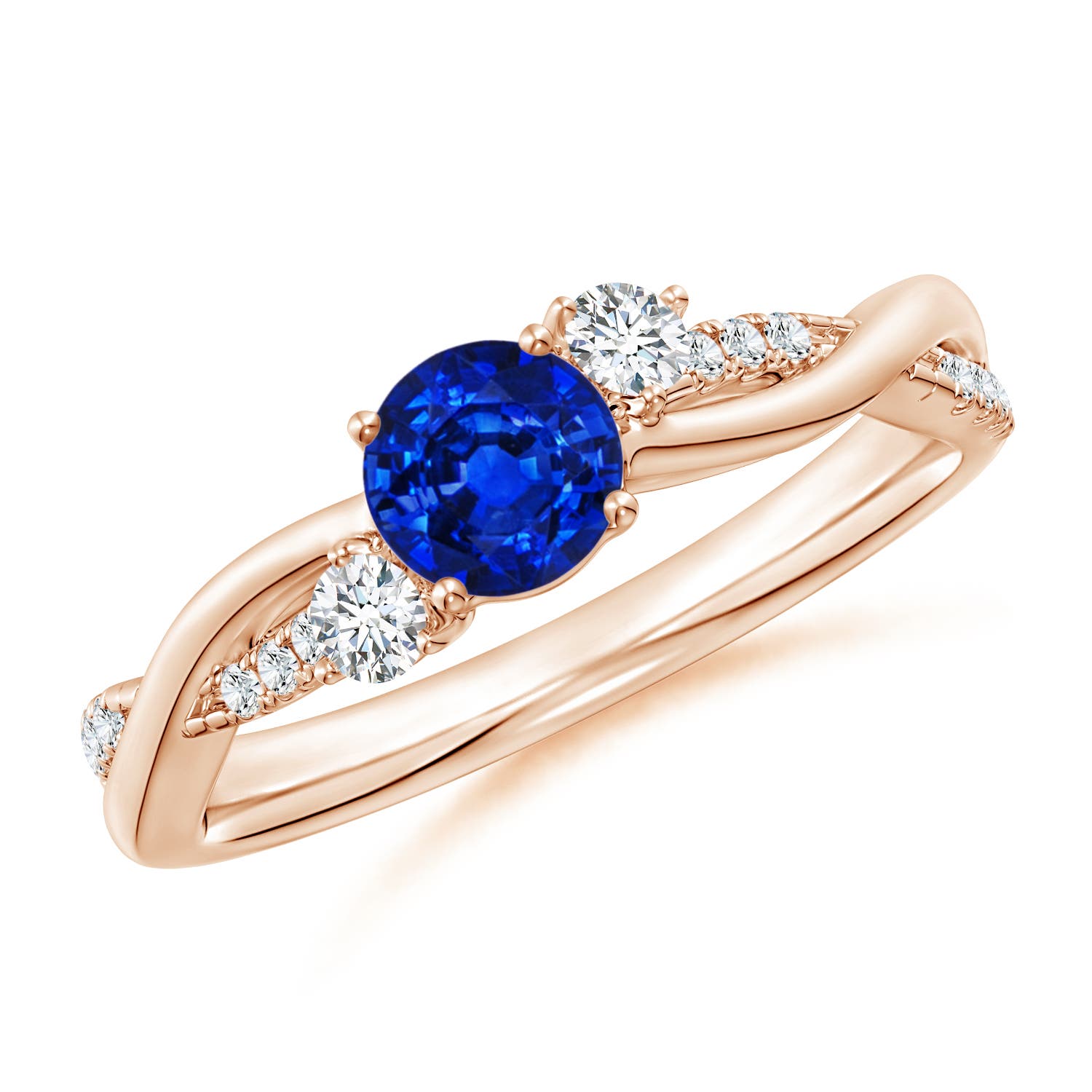 5mm AAAA Nature Inspired Blue Sapphire & Diamond Twisted Vine Ring in 18K Rose Gold
