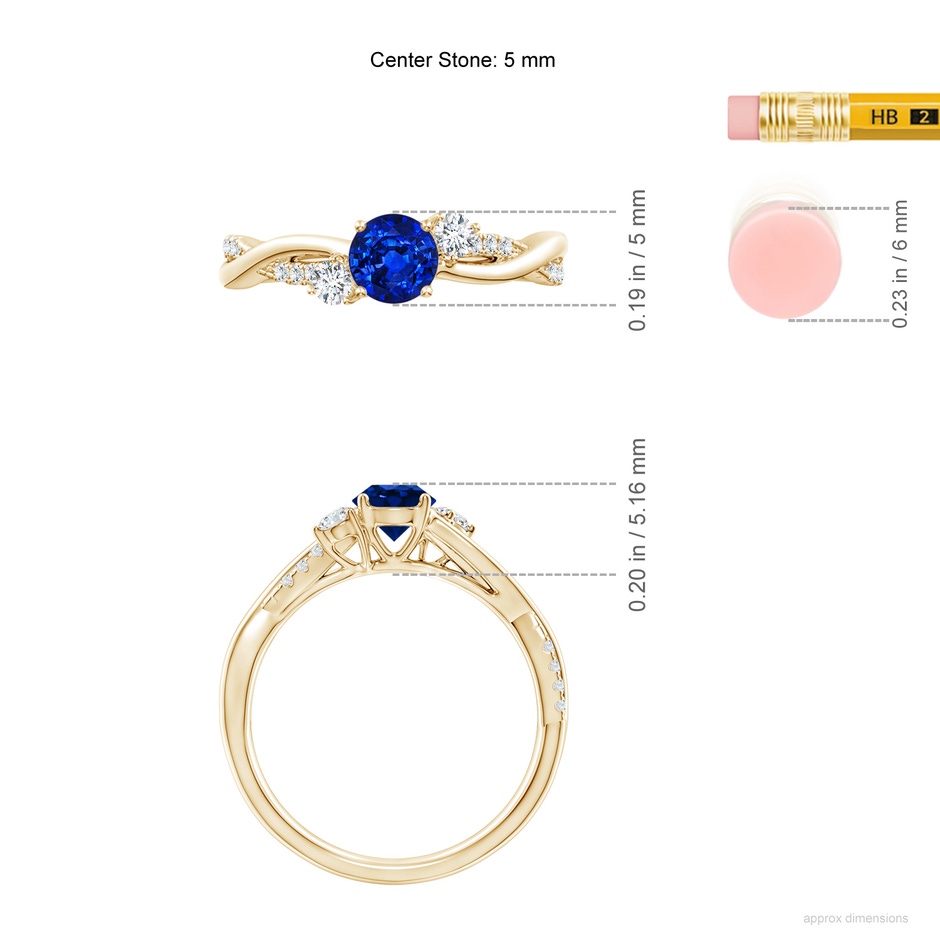 5mm AAAA Nature Inspired Blue Sapphire & Diamond Twisted Vine Ring in Yellow Gold ruler