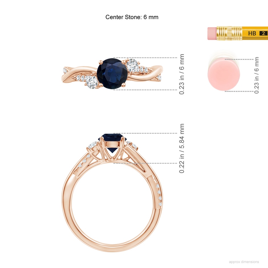 6mm A Nature Inspired Blue Sapphire & Diamond Twisted Vine Ring in Rose Gold ruler
