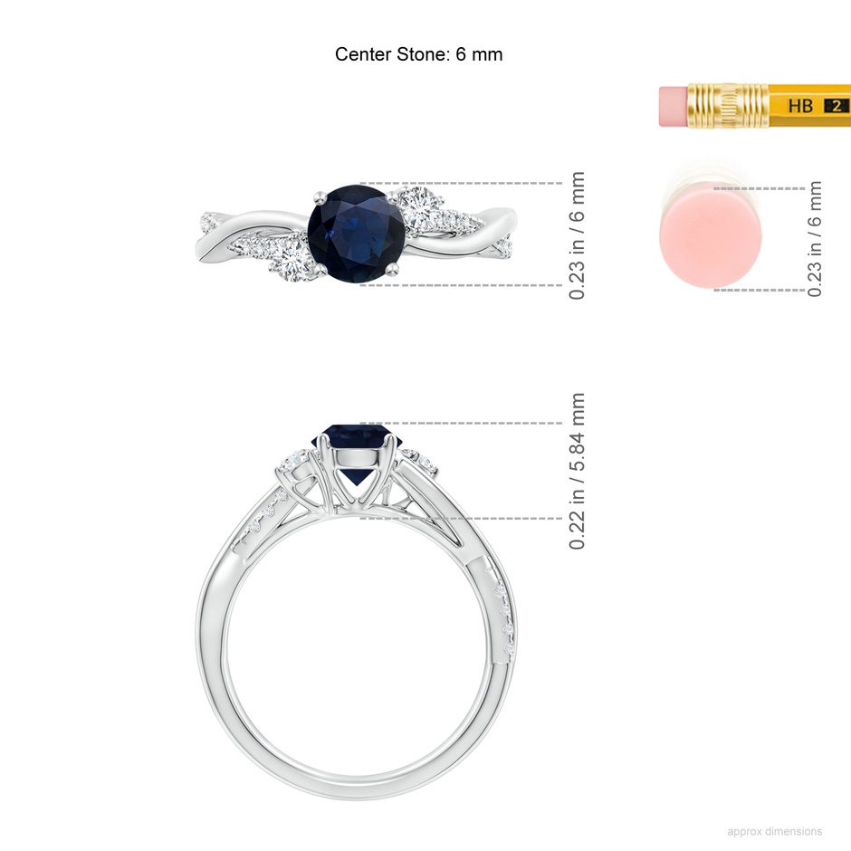 6mm A Nature Inspired Blue Sapphire & Diamond Twisted Vine Ring in White Gold ruler