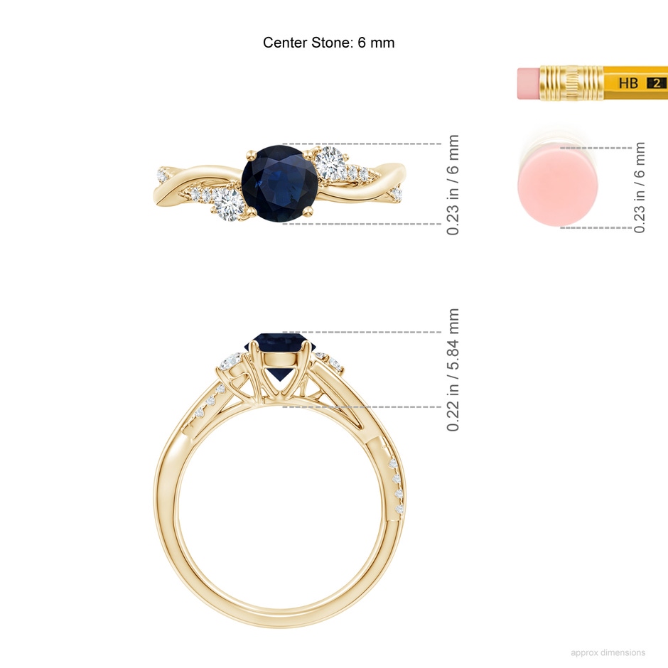 6mm A Nature Inspired Blue Sapphire & Diamond Twisted Vine Ring in Yellow Gold ruler