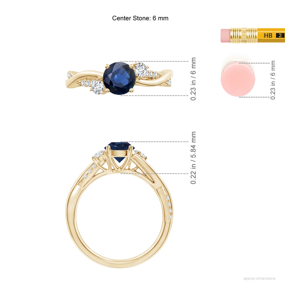 6mm AA Nature Inspired Blue Sapphire & Diamond Twisted Vine Ring in Yellow Gold ruler