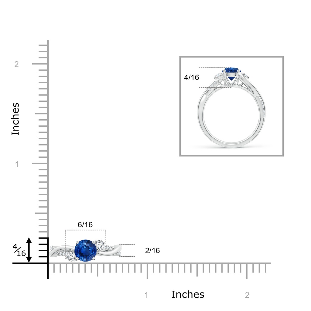 6mm AAA Nature Inspired Blue Sapphire & Diamond Twisted Vine Ring in P950 Platinum ruler