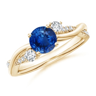 6mm AAA Nature Inspired Blue Sapphire & Diamond Twisted Vine Ring in Yellow Gold