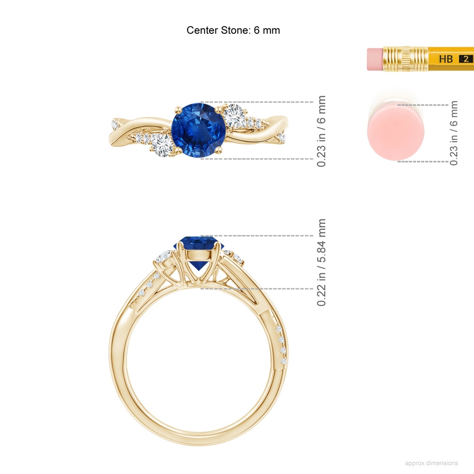 6mm AAA Nature Inspired Blue Sapphire & Diamond Twisted Vine Ring in Yellow Gold ruler