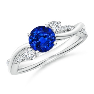 6mm AAAA Nature Inspired Blue Sapphire & Diamond Twisted Vine Ring in White Gold