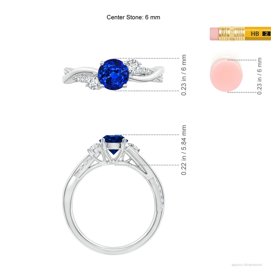 6mm AAAA Nature Inspired Blue Sapphire & Diamond Twisted Vine Ring in White Gold ruler