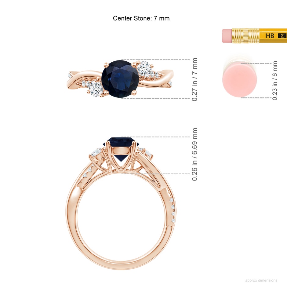 7mm A Nature Inspired Blue Sapphire & Diamond Twisted Vine Ring in Rose Gold ruler