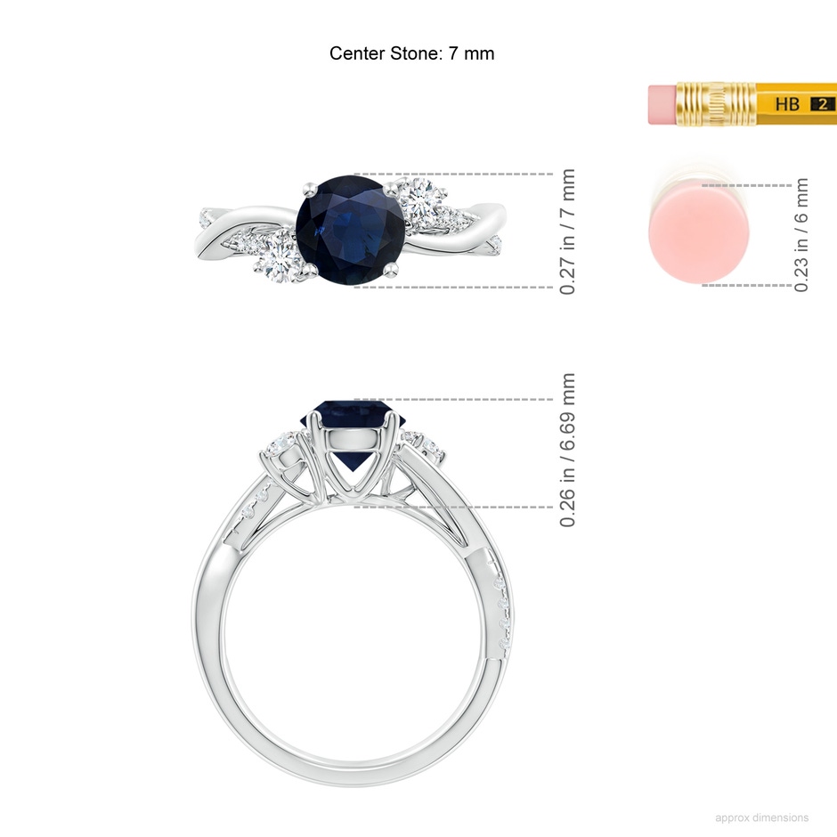 7mm A Nature Inspired Blue Sapphire & Diamond Twisted Vine Ring in White Gold ruler