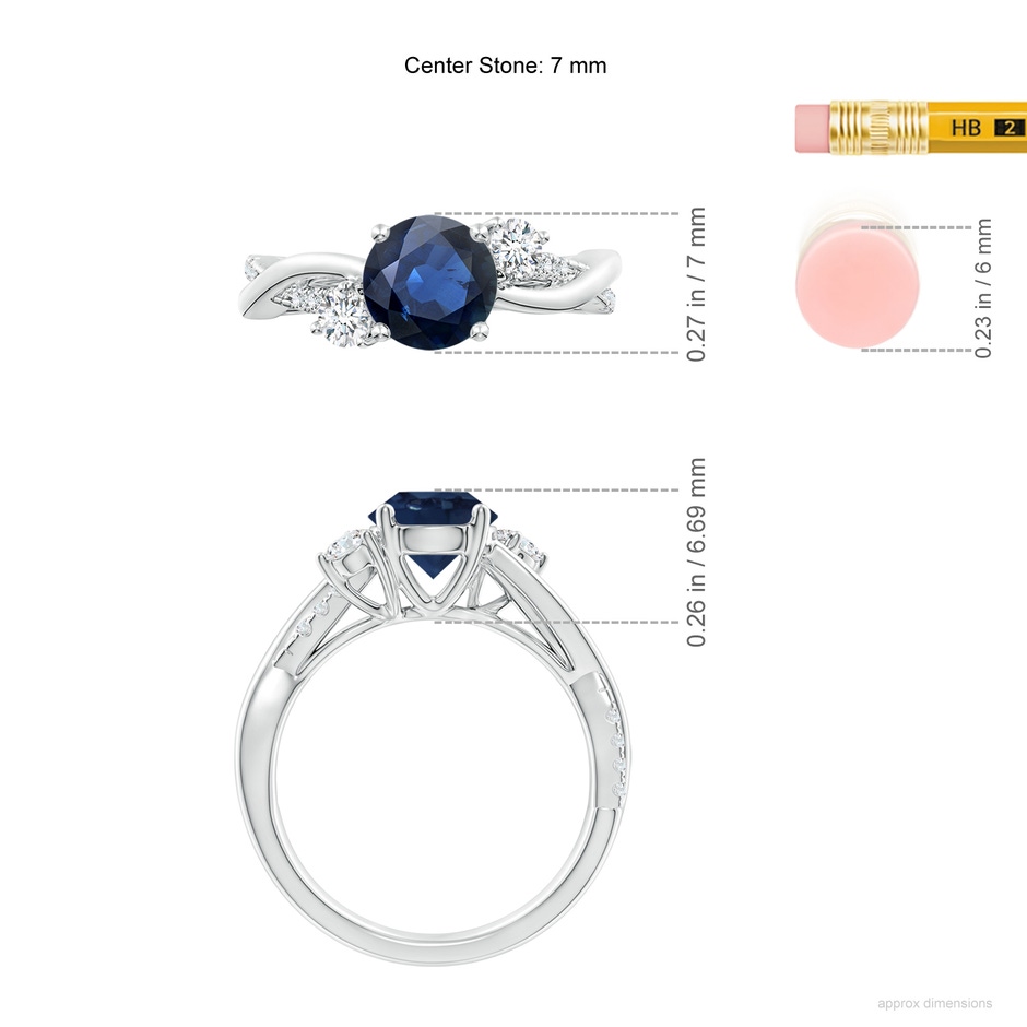 7mm AA Nature Inspired Blue Sapphire & Diamond Twisted Vine Ring in P950 Platinum ruler