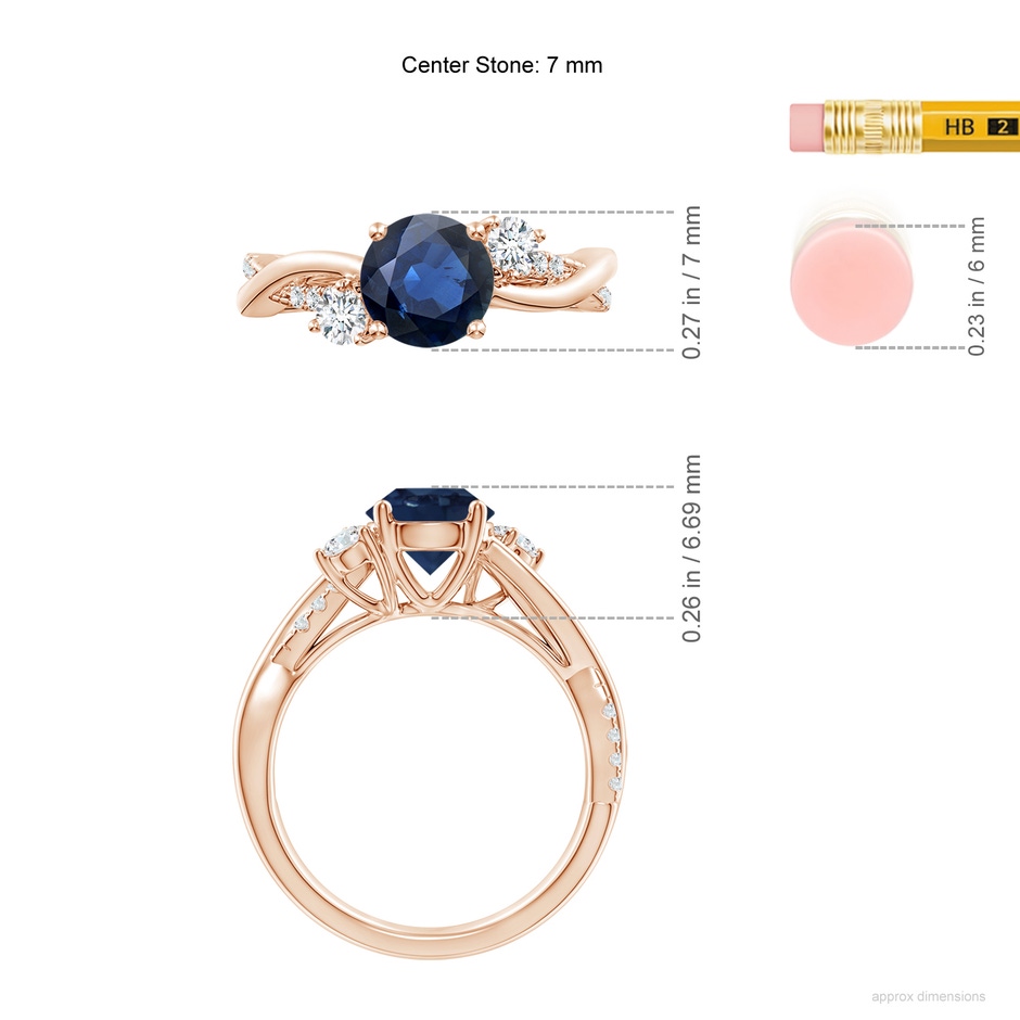7mm AA Nature Inspired Blue Sapphire & Diamond Twisted Vine Ring in Rose Gold ruler