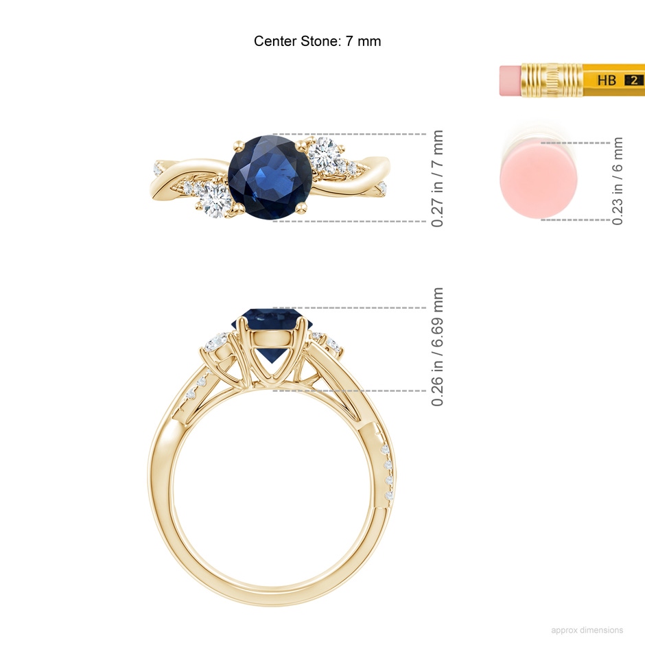 7mm AA Nature Inspired Blue Sapphire & Diamond Twisted Vine Ring in Yellow Gold ruler