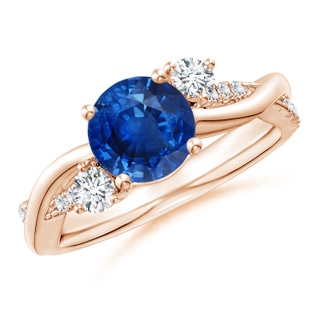 7mm AAA Nature Inspired Blue Sapphire & Diamond Twisted Vine Ring in 18K Rose Gold