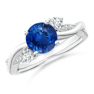 7mm AAA Nature Inspired Blue Sapphire & Diamond Twisted Vine Ring in White Gold