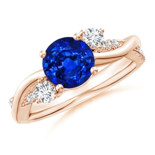 7mm AAAA Nature Inspired Blue Sapphire & Diamond Twisted Vine Ring in 18K Rose Gold