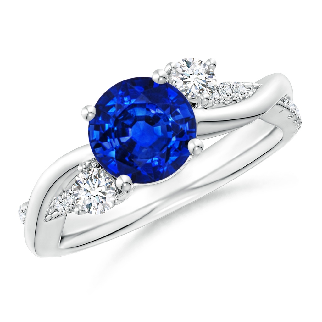 7mm Lab-Grown Nature Inspired Blue Sapphire & Diamond Twisted Vine Ring in P950 Platinum