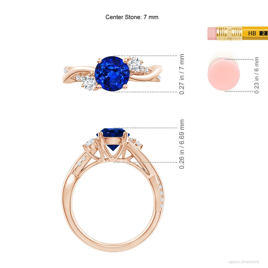 7mm AAAA Nature Inspired Blue Sapphire & Diamond Twisted Vine Ring in Rose Gold ruler