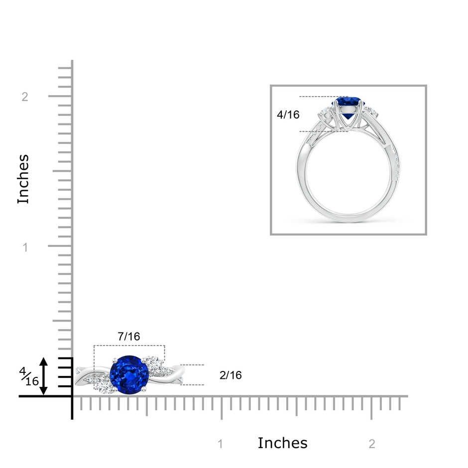 7mm Lab-Grown Nature Inspired Blue Sapphire & Diamond Twisted Vine Ring in White Gold ruler