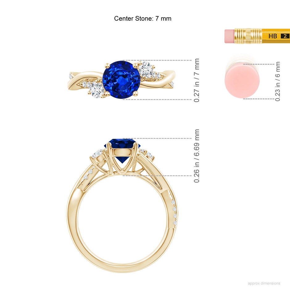 7mm Lab-Grown Nature Inspired Blue Sapphire & Diamond Twisted Vine Ring in Yellow Gold ruler