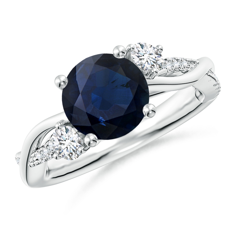 8mm A Nature Inspired Blue Sapphire & Diamond Twisted Vine Ring in White Gold 