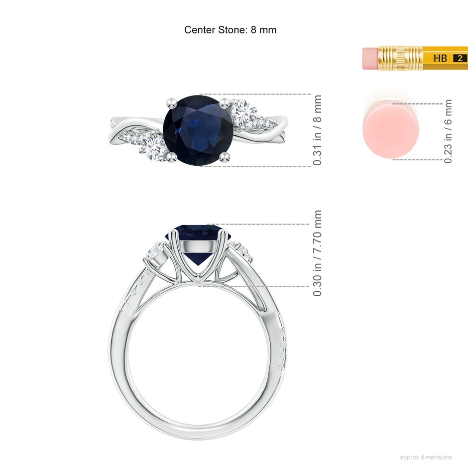 8mm A Nature Inspired Blue Sapphire & Diamond Twisted Vine Ring in White Gold ruler