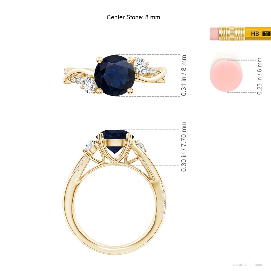 8mm A Nature Inspired Blue Sapphire & Diamond Twisted Vine Ring in Yellow Gold ruler