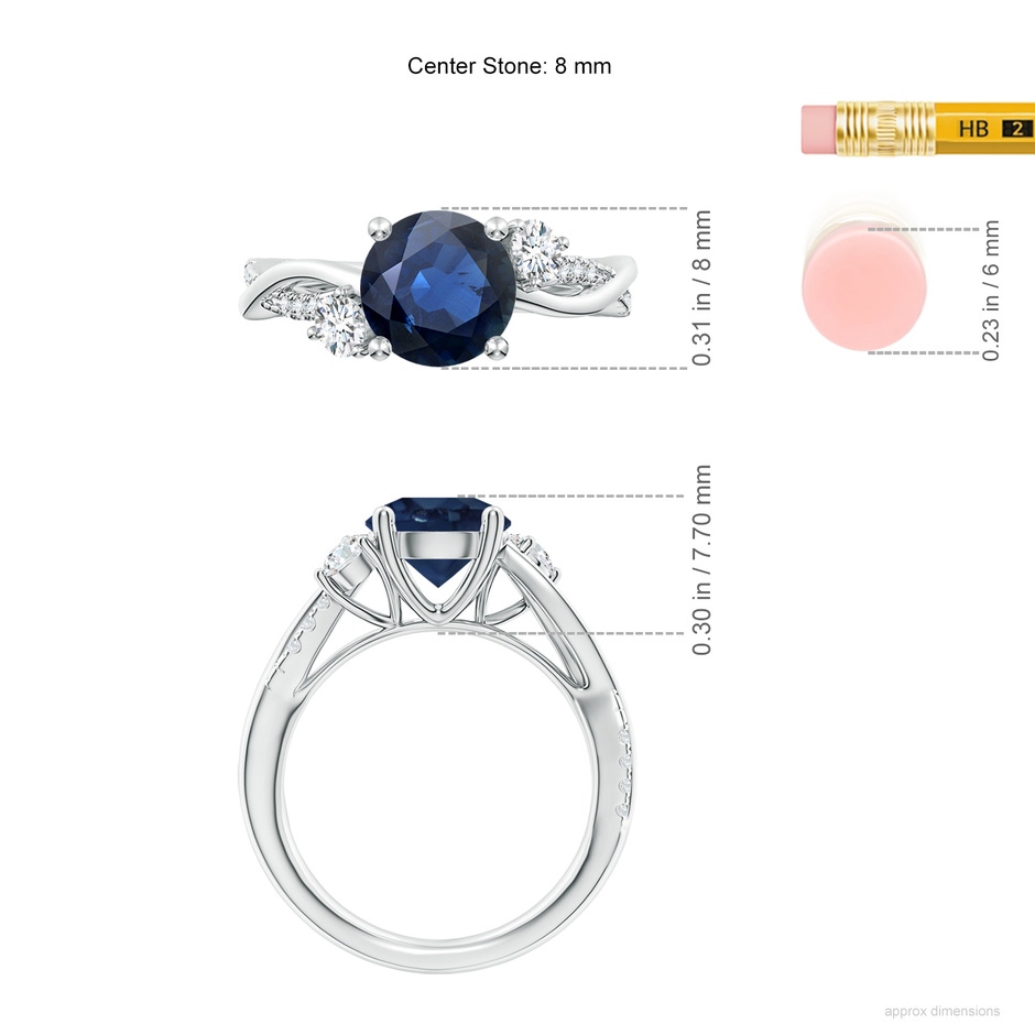 8mm AA Nature Inspired Blue Sapphire & Diamond Twisted Vine Ring in White Gold ruler
