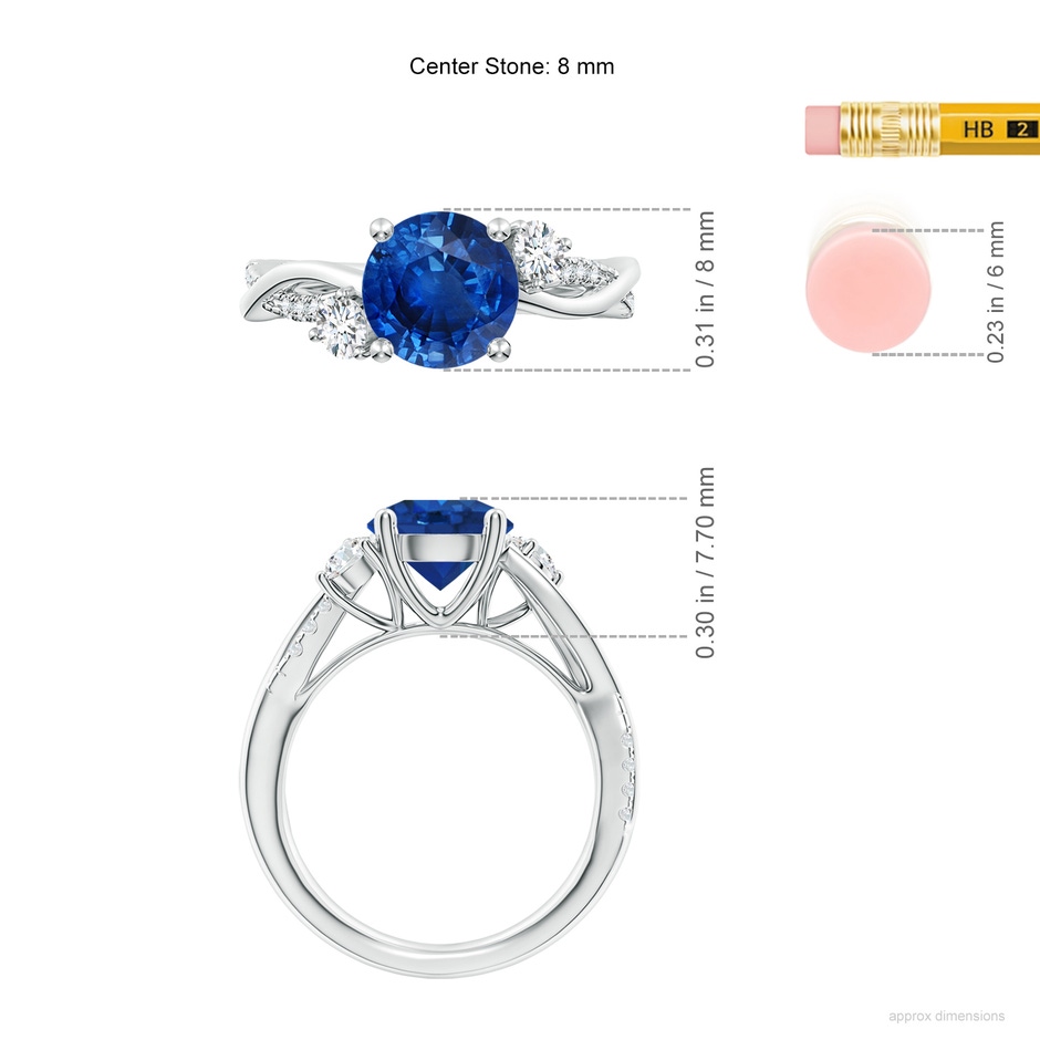 8mm AAA Nature Inspired Blue Sapphire & Diamond Twisted Vine Ring in 18K White Gold ruler