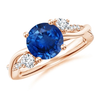 8mm AAA Nature Inspired Blue Sapphire & Diamond Twisted Vine Ring in Rose Gold