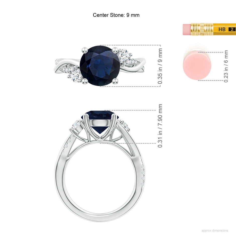 9mm A Nature Inspired Blue Sapphire & Diamond Twisted Vine Ring in P950 Platinum ruler
