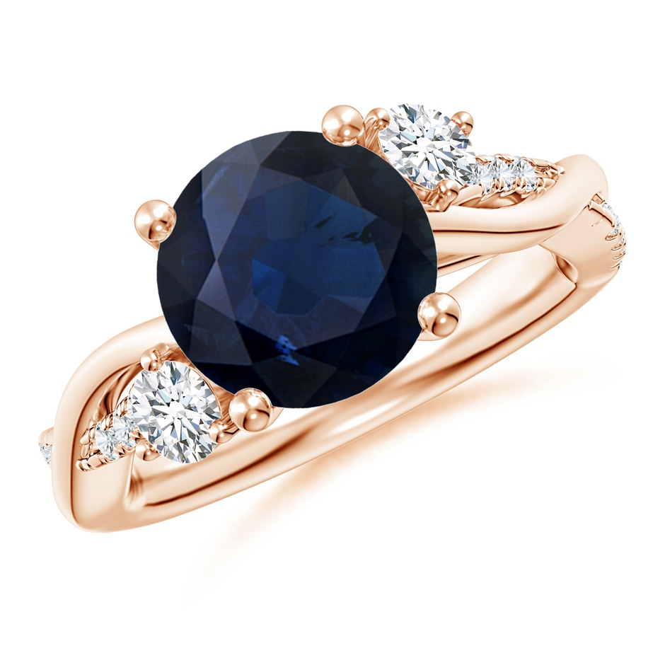 9mm A Nature Inspired Blue Sapphire & Diamond Twisted Vine Ring in Rose Gold 
