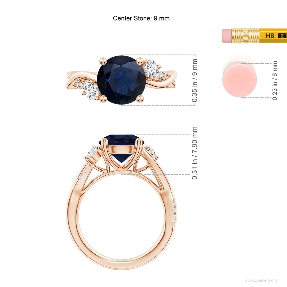 9mm A Nature Inspired Blue Sapphire & Diamond Twisted Vine Ring in Rose Gold ruler