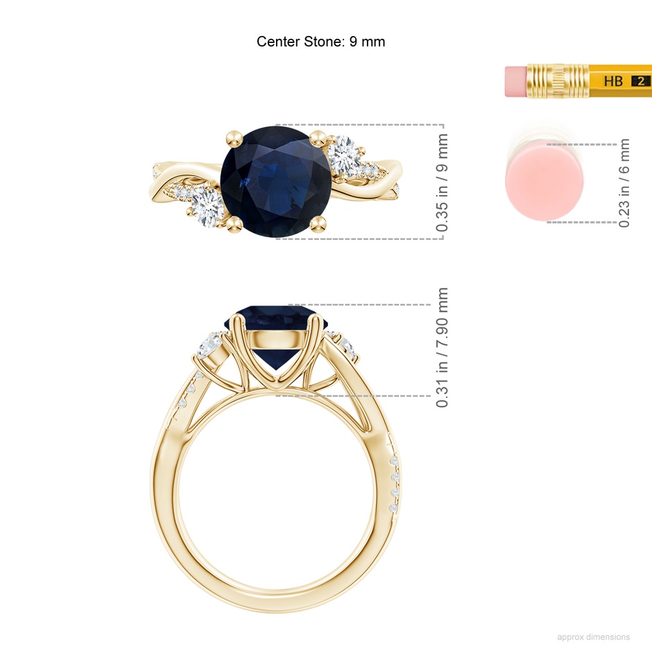 9mm A Nature Inspired Blue Sapphire & Diamond Twisted Vine Ring in Yellow Gold ruler