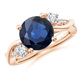 9mm AA Nature Inspired Blue Sapphire & Diamond Twisted Vine Ring in 18K Rose Gold