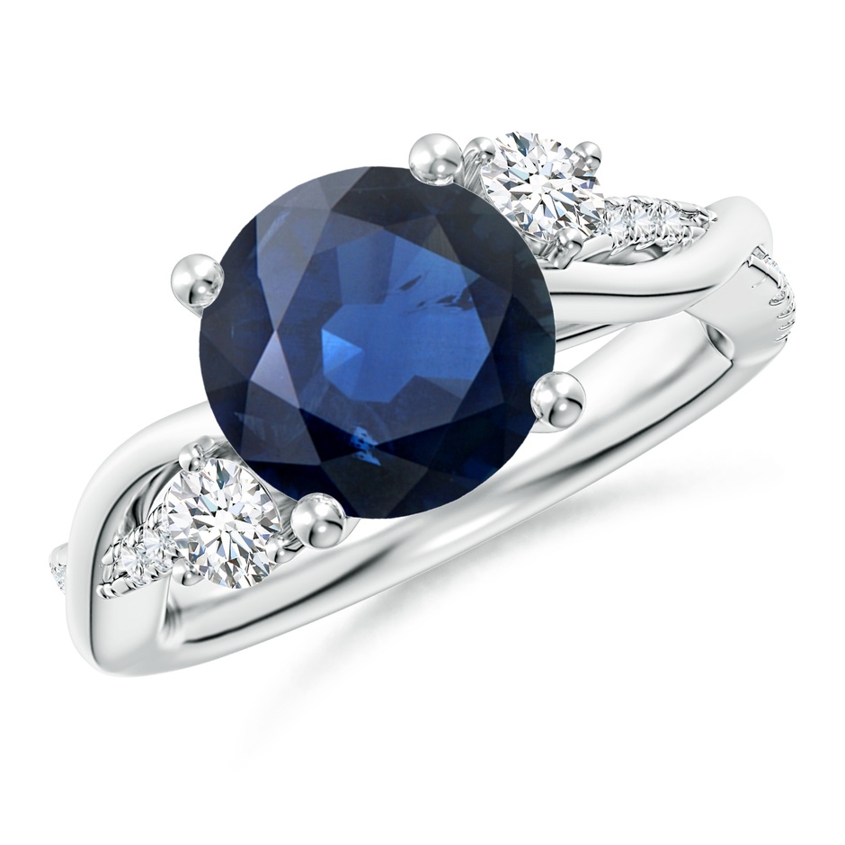 9mm AA Nature Inspired Blue Sapphire & Diamond Twisted Vine Ring in P950 Platinum 