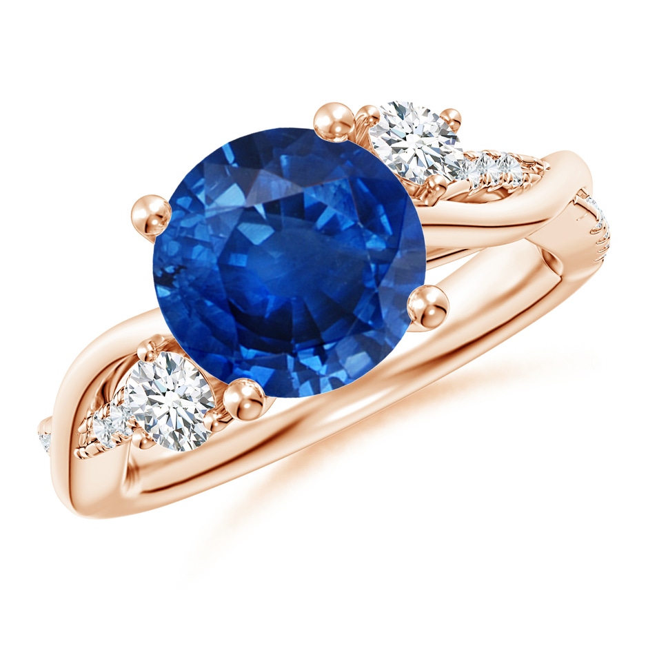 9mm AAA Nature Inspired Blue Sapphire & Diamond Twisted Vine Ring in 18K Rose Gold 