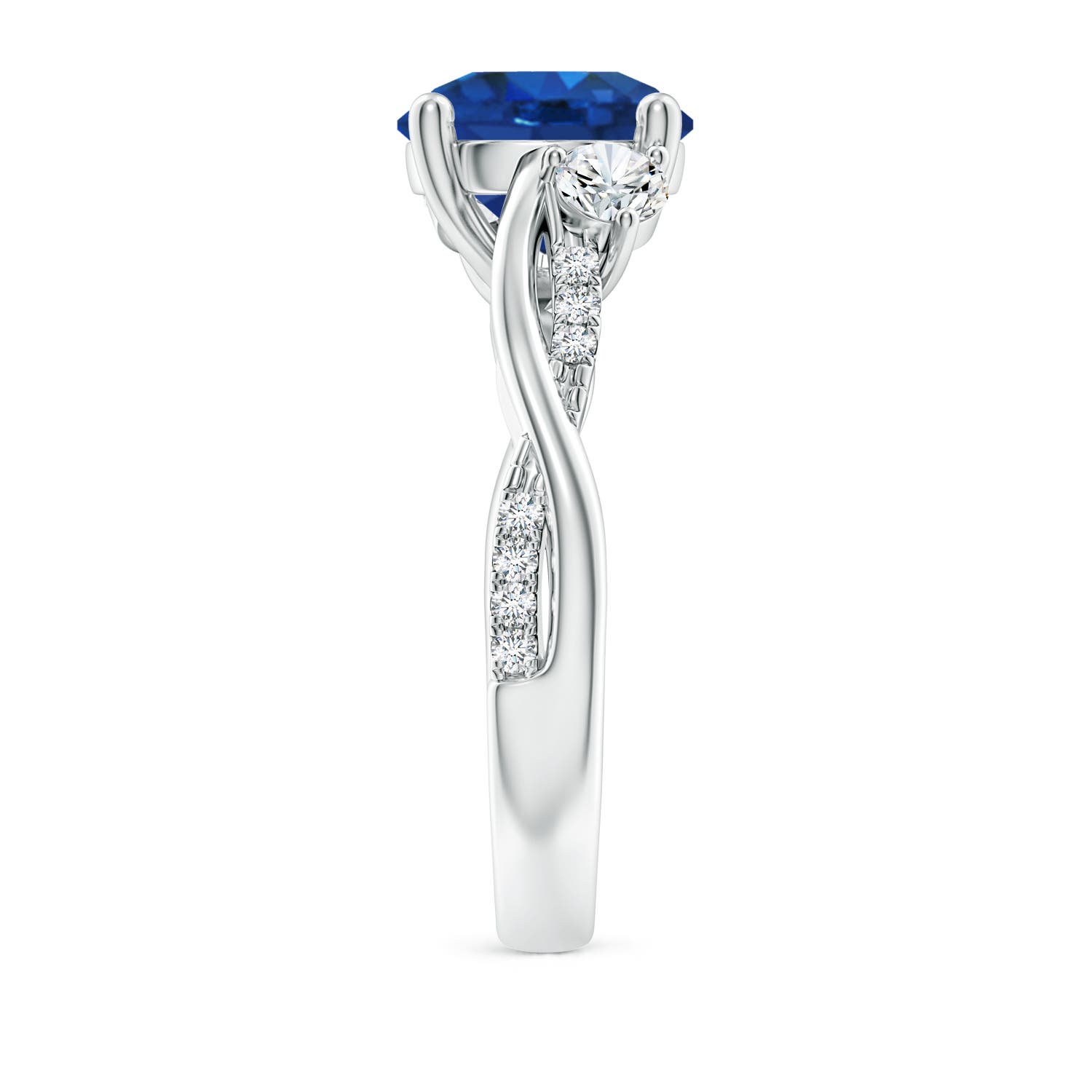 9mm AAA Nature Inspired Blue Sapphire & Diamond Twisted Vine Ring in 18K White Gold - side 5