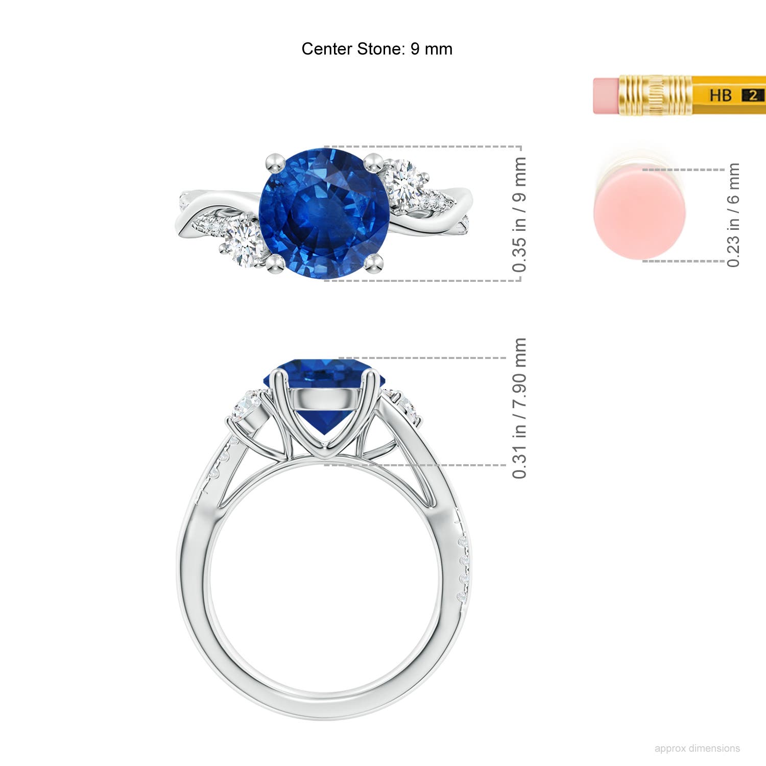 9mm AAA Nature Inspired Blue Sapphire & Diamond Twisted Vine Ring in 18K White Gold - ruler