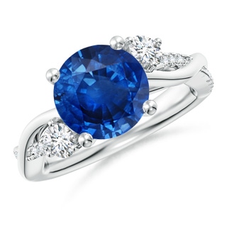 9mm AAA Nature Inspired Blue Sapphire & Diamond Twisted Vine Ring in White Gold