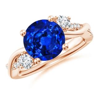 9mm AAAA Nature Inspired Blue Sapphire & Diamond Twisted Vine Ring in 18K Rose Gold