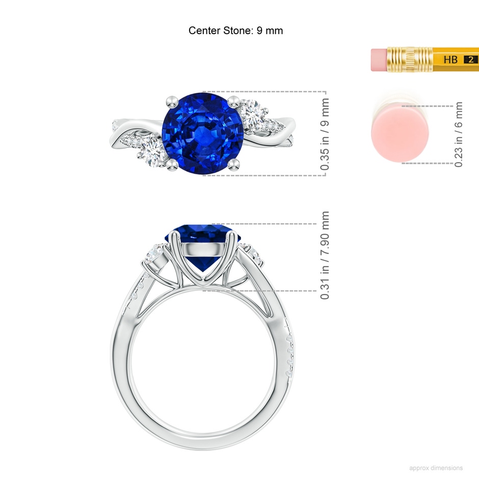 9mm AAAA Nature Inspired Blue Sapphire & Diamond Twisted Vine Ring in P950 Platinum ruler