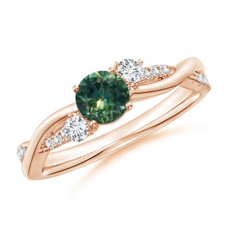 5mm AA Nature Inspired Teal Montana Sapphire & Diamond Twisted Vine Ring in 10K Rose Gold
